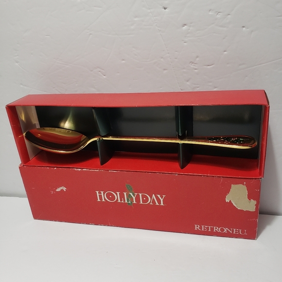 NEW! RETRONEU Holliday 24K Gold Plate Christmas Flatware Stuffing Spoon 13" - Picture 4 of 7